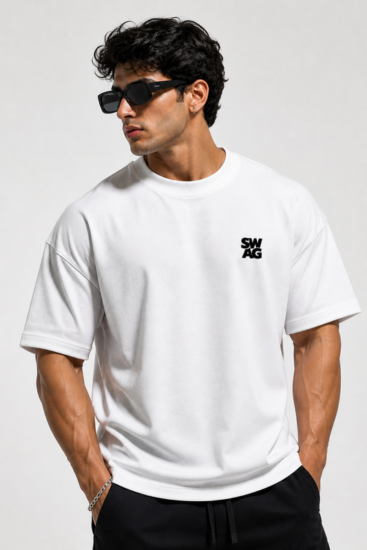 SWAG Oversized Terry T-shirt - White - Sanskari Swag