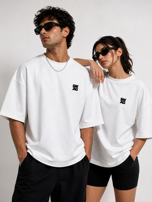 SWAG Oversized Terry T-shirt - White - Sanskari Swag