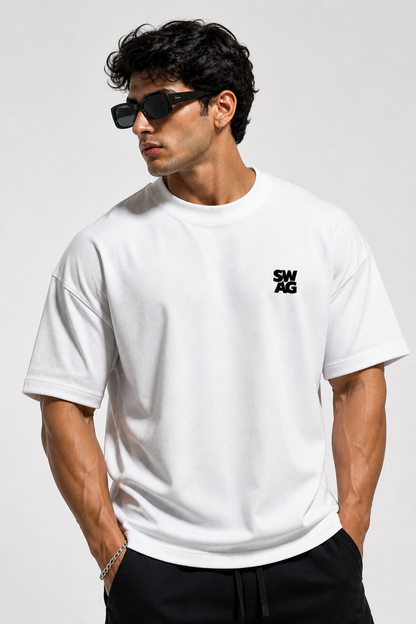 SWAG Oversized Terry T-shirt - White - Sanskari Swag