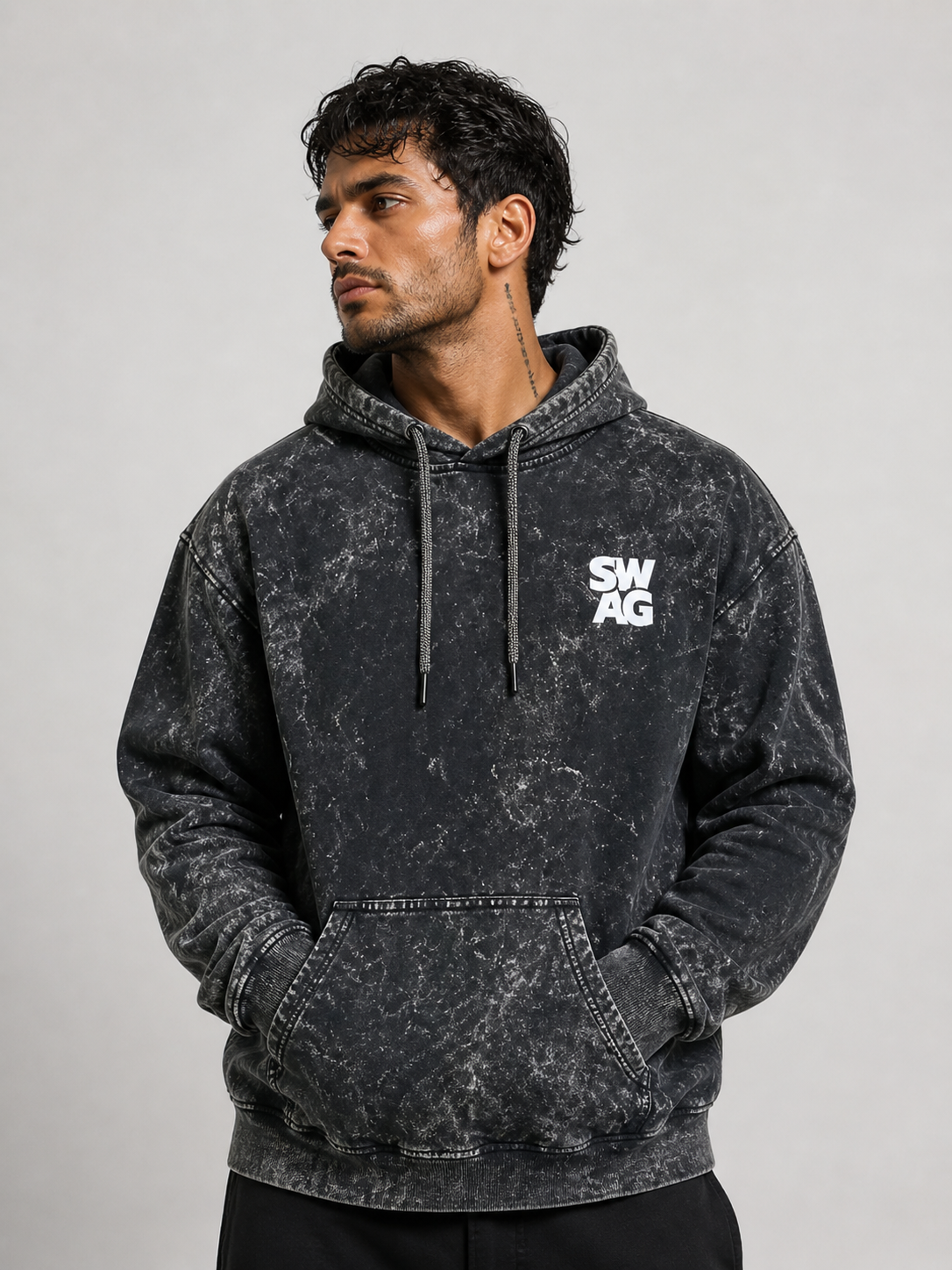 SWAG Acid Wash Hooded SweatShirt - Sanskari Swag