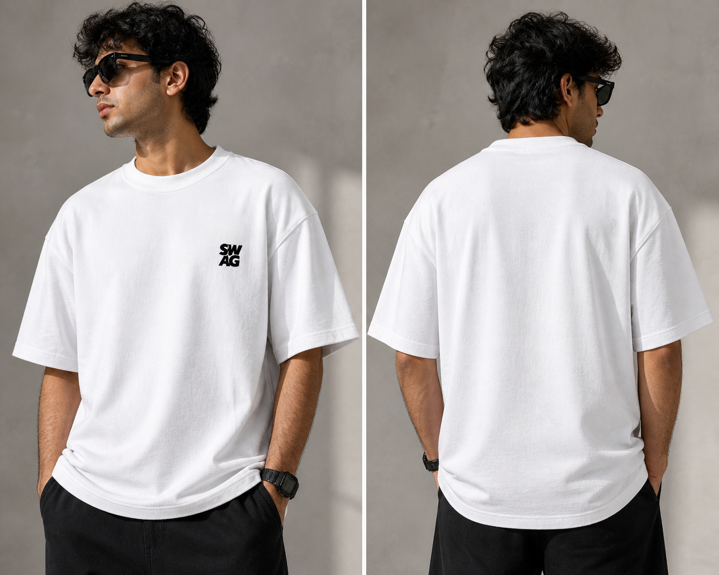 SWAG Oversized Terry T-shirt - White - Sanskari Swag