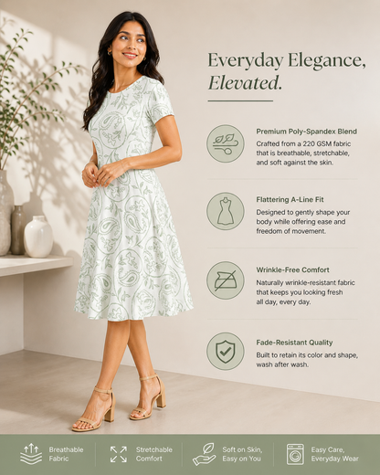 Mint Mood A-Line Dress - Sanskari Swag