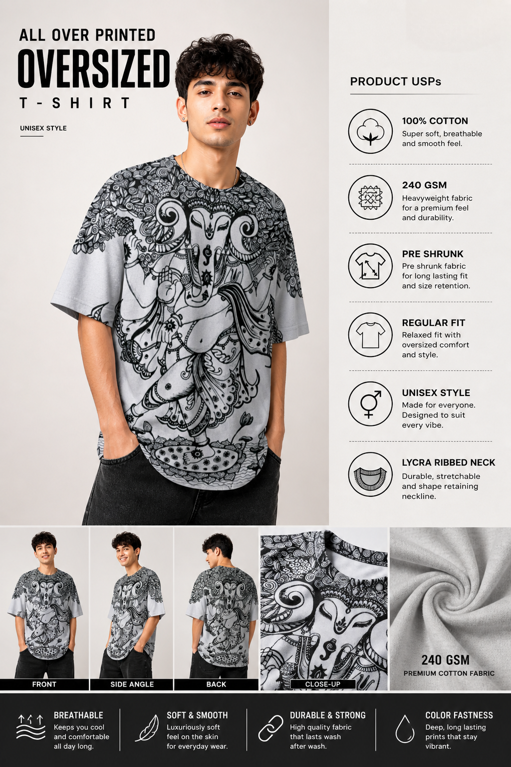 Anandha Bappa - All Over Printed Oversized T-shirt(Unisex) - Sanskari Swag